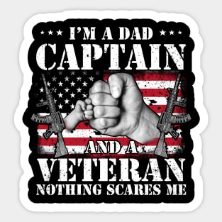 Vintage American Flag I'm A Dad Captain And A Veteran Nothing Scares Me Happy Fathers Day Veterans Day Sticker